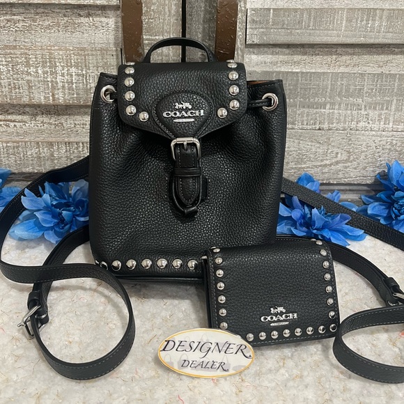 Coach Handbags - Authentic COACH Amelia Convert Rivet Black Leather Backpack & Wallet CM041 NWT